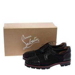 Christian Louboutin Black Fabric And Leather Luis Spikes Cap Toe Derby Size 42