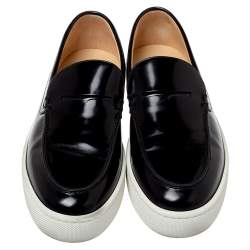 Pre Owned Christian Louboutin Black Patent Leather Paqueboat Slip On Sneakers Size 45