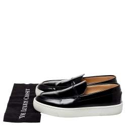Pre Owned Christian Louboutin Black Patent Leather Paqueboat Slip On Sneakers Size 45