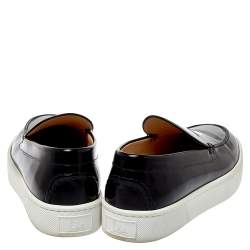 Pre Owned Christian Louboutin Black Patent Leather Paqueboat Slip On Sneakers Size 45