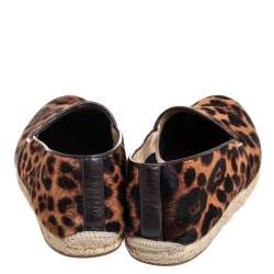 Christian Louboutin Brown/Beige Leopard Print Calf Hair Slip On Espadrilles Size 43