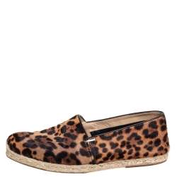 Christian Louboutin Brown/Beige Leopard Print Calf Hair Slip On Espadrilles Size 43