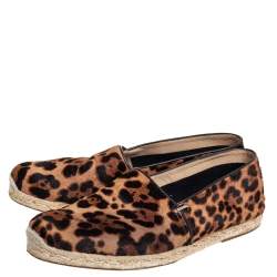 Christian Louboutin Brown/Beige Leopard Print Calf Hair Slip On Espadrilles Size 43