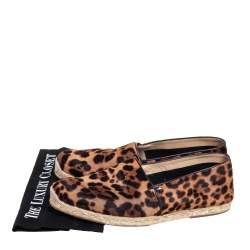 Christian Louboutin Brown/Beige Leopard Print Calf Hair Slip On Espadrilles Size 43