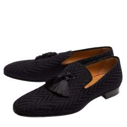 Pre Owned حذاء لوفرز كريستيان لوبوتان أفيشياليتو بشراشيب قماش مغزول  أزرق كحلي مقاس 43