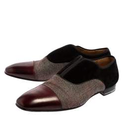 Pre Owned حذاء لوفرز كريستيان لوبوتان ألفا كانفاس وسويدي متعدد الألوان مقاس 42.5