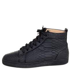 Pre Owned Christian Louboutin Black Python Louis Flat High Top Sneakers Size 42