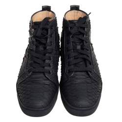 Pre Owned Christian Louboutin Black Python Louis Flat High Top Sneakers Size 42