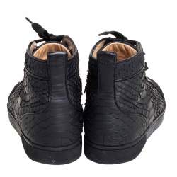 Pre Owned Christian Louboutin Black Python Louis Flat High Top Sneakers Size 42