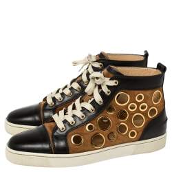 Pre Owned Christian Louboutin Black/Brown Suede And Leather Bubble High Top Sneakers Size 41.5