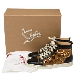 Pre Owned Christian Louboutin Black/Brown Suede And Leather Bubble High Top Sneakers Size 41.5