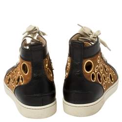 Pre Owned Christian Louboutin Black/Brown Suede And Leather Bubble High Top Sneakers Size 41.5
