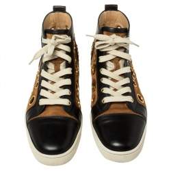Pre Owned Christian Louboutin Black/Brown Suede And Leather Bubble High Top Sneakers Size 41.5