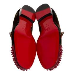 Christian Louboutin Multicolor Check Velvet And Patent Leather Harvanana Spike Smoking Slippers Size 44