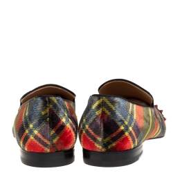 Christian Louboutin Multicolor Check Velvet And Patent Leather Harvanana Spike Smoking Slippers Size 44
