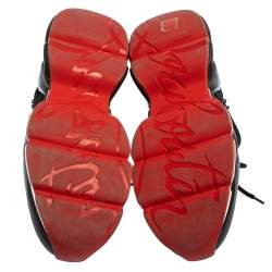 Pre Owned Christian Louboutin Black Leather And Neoprene Red Runner Low Top Sneakers Size 42.5
