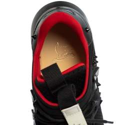 Pre Owned Christian Louboutin Black Leather And Neoprene Red Runner Low Top Sneakers Size 42.5