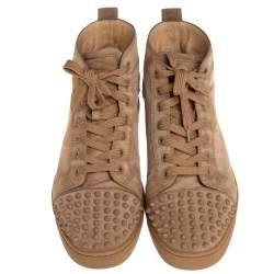 Pre Owned Christian Louboutin Beige Suede Spikes High Top Sneakers Size 42.5