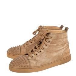 Pre Owned Christian Louboutin Beige Suede Spikes High Top Sneakers Size 42.5
