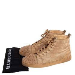 Pre Owned Christian Louboutin Beige Suede Spikes High Top Sneakers Size 42.5