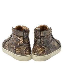 Pre Owned حذاء رياضي كريستيان لووبوتان جلد ثعبان رصاصي بعنق مرتفع مقاس 42.5