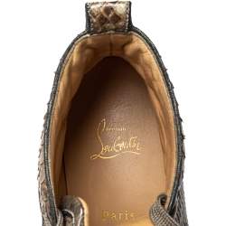 Pre Owned حذاء رياضي كريستيان لووبوتان جلد ثعبان رصاصي بعنق مرتفع مقاس 42.5