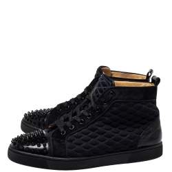 Pre Owned  Christian Louboutin Black Suede And Fabric Spike Embellished High Top Sneakers Size 42.5