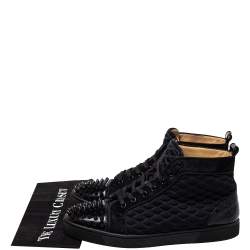 Pre Owned  Christian Louboutin Black Suede And Fabric Spike Embellished High Top Sneakers Size 42.5