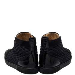 Pre Owned  Christian Louboutin Black Suede And Fabric Spike Embellished High Top Sneakers Size 42.5