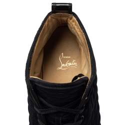 Pre Owned  Christian Louboutin Black Suede And Fabric Spike Embellished High Top Sneakers Size 42.5