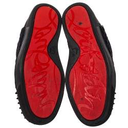 Pre Owned  Christian Louboutin Black Suede And Fabric Spike Embellished High Top Sneakers Size 42.5