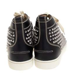 Pre Owned Christian Louboutin Black Leather Louis Orlato Spiked Sneakers Size 42.5