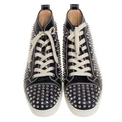 Pre Owned Christian Louboutin Black Leather Louis Orlato Spiked Sneakers Size 42.5