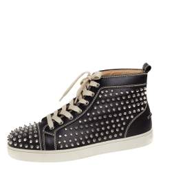 Pre Owned Christian Louboutin Black Leather Louis Orlato Spiked Sneakers Size 42.5