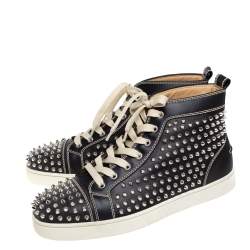 Pre Owned Christian Louboutin Black Leather Louis Orlato Spiked Sneakers Size 42.5