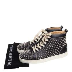 Pre Owned Christian Louboutin Black Leather Louis Orlato Spiked Sneakers Size 42.5