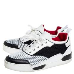 مملوكة مسبقًا Christian Louboutin White/Black Fabric And Mesh Low Top Sneaker Size 42.5