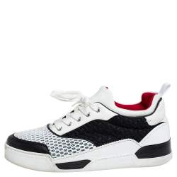 مملوكة مسبقًا Christian Louboutin White/Black Fabric And Mesh Low Top Sneaker Size 42.5