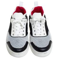 مملوكة مسبقًا Christian Louboutin White/Black Fabric And Mesh Low Top Sneaker Size 42.5