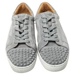 Pre Owned Christian Louboutin Grey Suede Louis Orlato Junior Spikes Sneakers Size 43