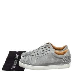 Pre Owned Christian Louboutin Grey Suede Louis Orlato Junior Spikes Sneakers Size 43