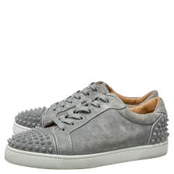 Pre Owned Christian Louboutin Grey Suede Louis Orlato Junior Spikes Sneakers Size 43