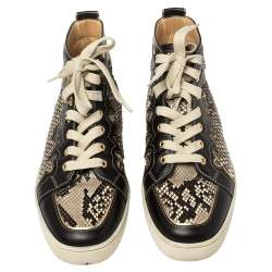 Christian Louboutin Black/Beige Leather And Python Rantus Orlato High Top Sneakers Size 41