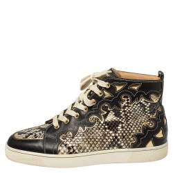 Christian Louboutin Black/Beige Leather And Python Rantus Orlato High Top Sneakers Size 41