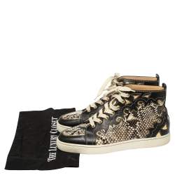 Christian Louboutin Black/Beige Leather And Python Rantus Orlato High Top Sneakers Size 41