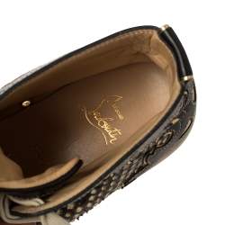 Christian Louboutin Black/Beige Leather And Python Rantus Orlato High Top Sneakers Size 41