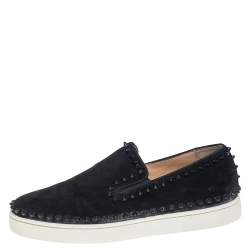 Pre Owned Christian Louboutin Black Suede Spike Pik Boat Slip On Sneakers Size 42