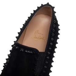 Pre Owned Christian Louboutin Black Suede Spike Pik Boat Slip On Sneakers Size 42
