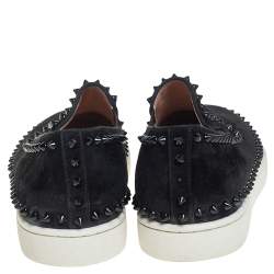 Pre Owned Christian Louboutin Black Suede Spike Pik Boat Slip On Sneakers Size 42