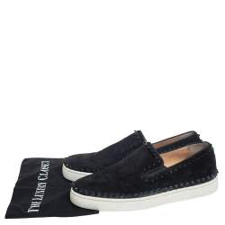 Pre Owned Christian Louboutin Black Suede Spike Pik Boat Slip On Sneakers Size 42